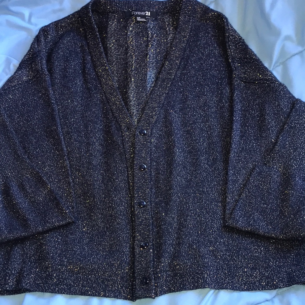 Forever 21 Navy Blue Sparkle Cardigan Size S
